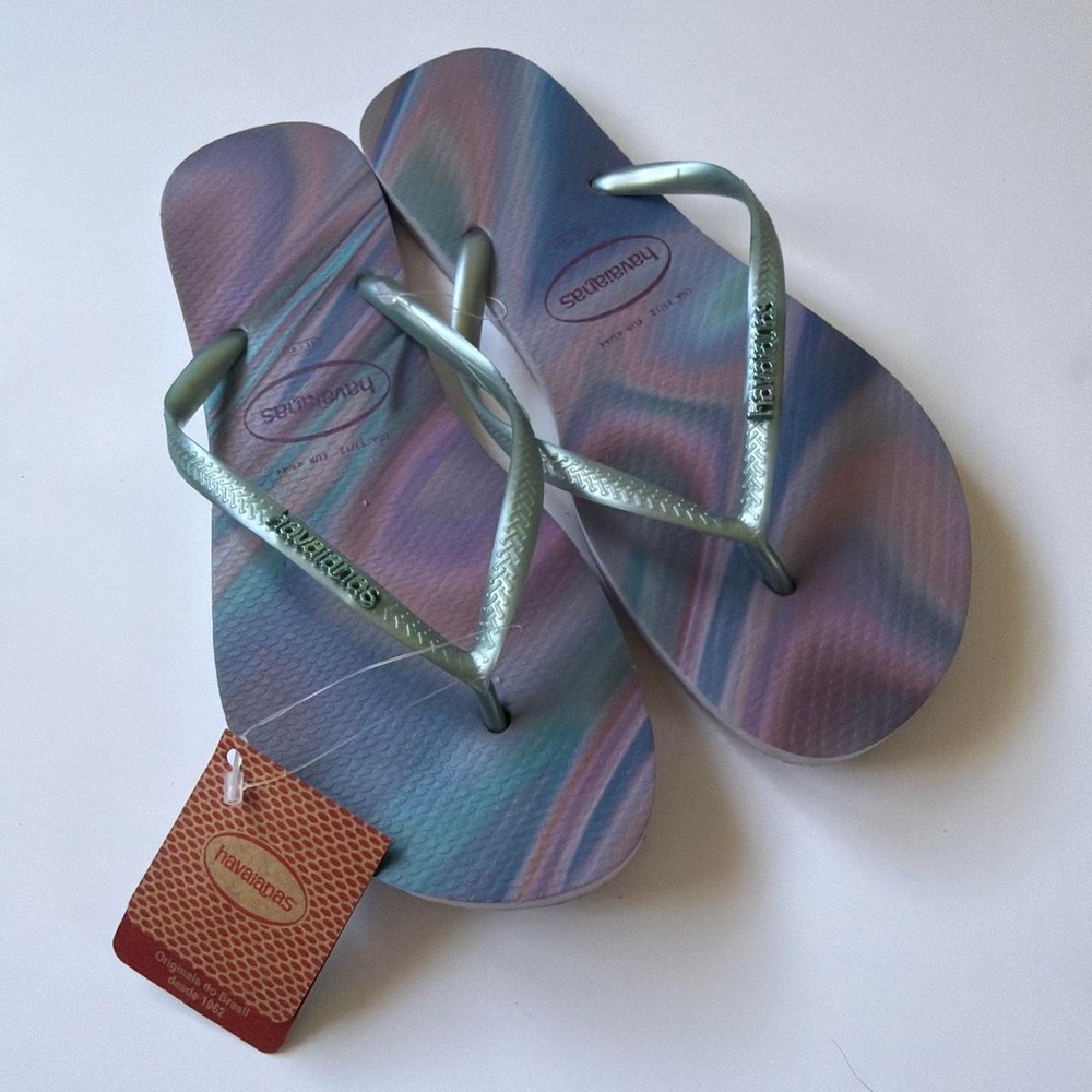 Havaianas Mermaidcore Holographic Flip Flops Quiet Lilac Teal Purple 11/12